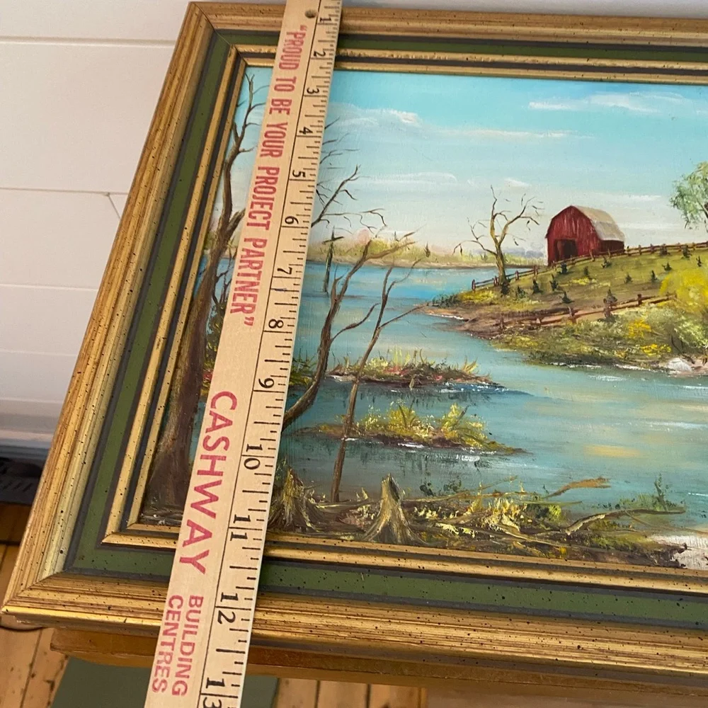 Vintage Original Oil Painting Fall Spring Farm Barn Landscape Signed M Millard - Picture 9 of 11